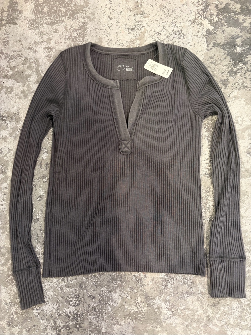 Aerie Charcoal Ribbed Long-Sleeve Henley Top